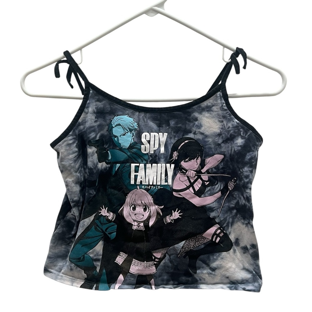 Spy Family Graphic Cropped Tank Top - Black and Blue Size Small